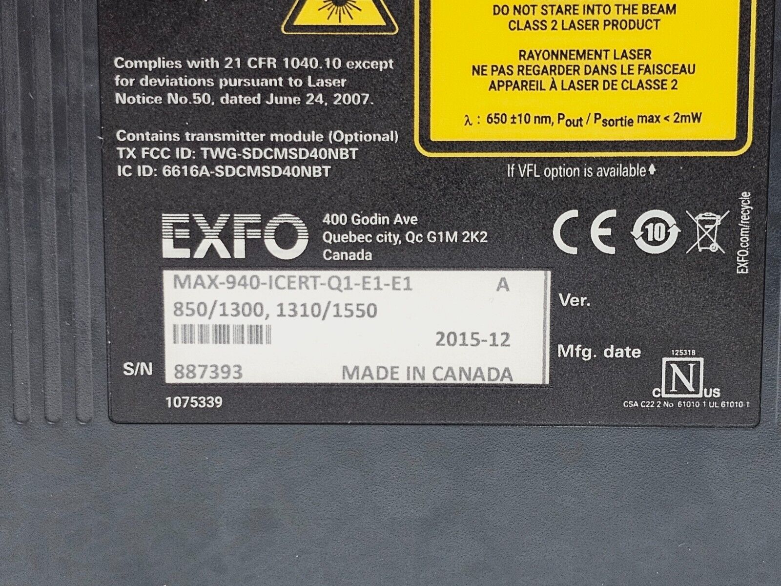 2x EXFO OLTS MAX-940 ICERT QUAD 850/1300/1310/1550 SM MM Fiber Certifier Tier-1