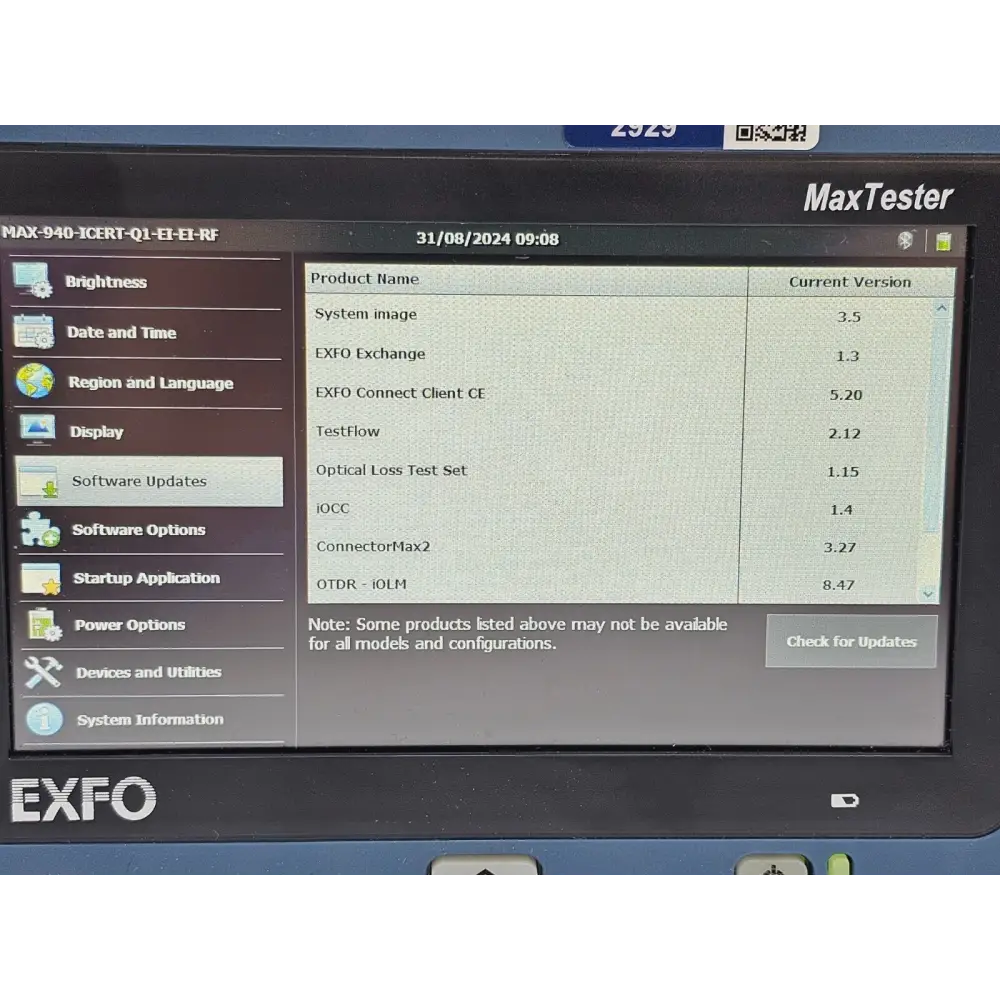EXFO MAX-940 OLTS fiber certifier unit showing battery compartment and back cover