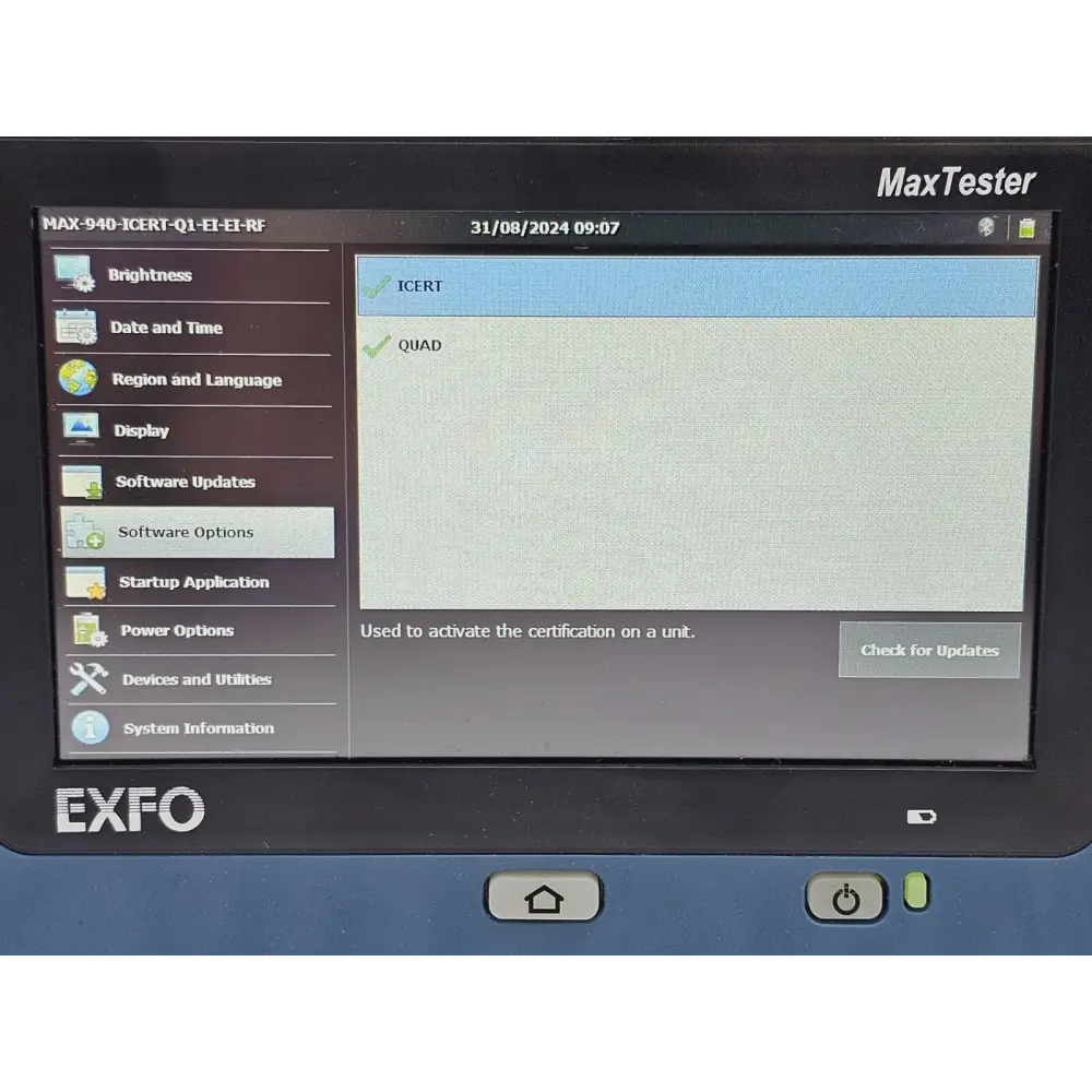 EXFO MAX-940 ICERT QUAD fiber certifier cosmetic condition closeup of housing
