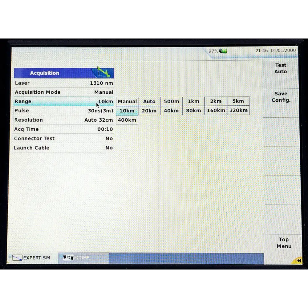 Viavi MTS 6000A V2 OTDR showing SMART TEST and Power Meter software options on screen