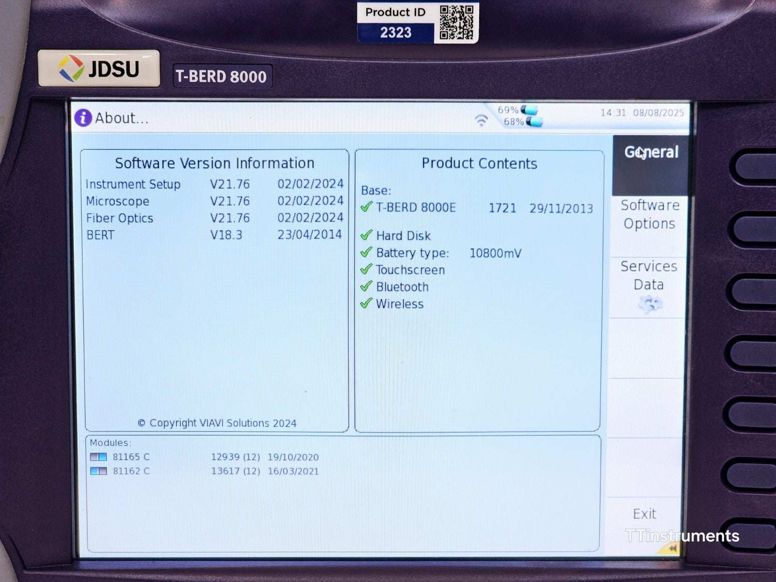 Viavi T-BERD 8000E V2 + 81162C & 81165C 1625/1650 nm Filtered OTDR 47.5/46 dB
