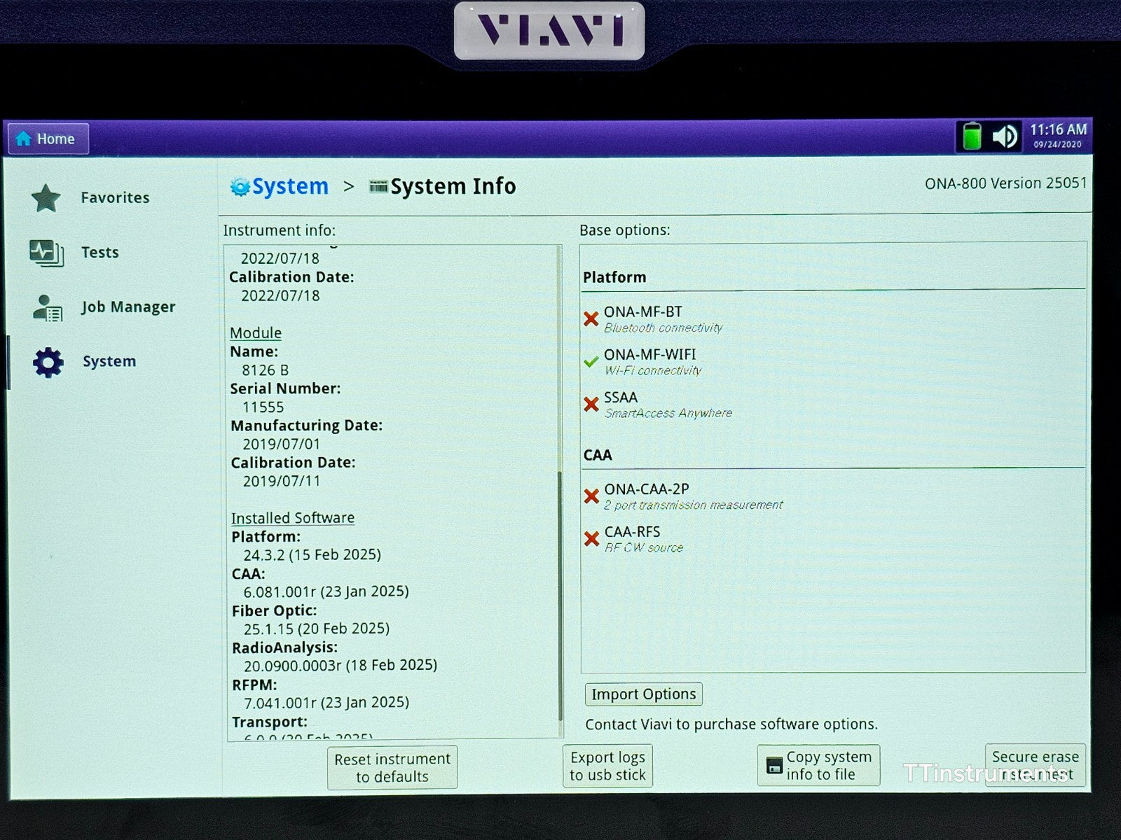 Viavi JDSU ONA-800 Mainframe MFD 2022 + 8126 B SM OTDR 1310/1550nm 40dB ONA-800A
