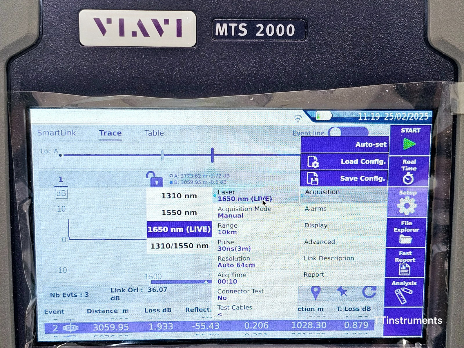 Viavi JDSU MTS 2000 V2 with 4138 FMA365 1310 1550 + 1650nm Live SM OTDR APC