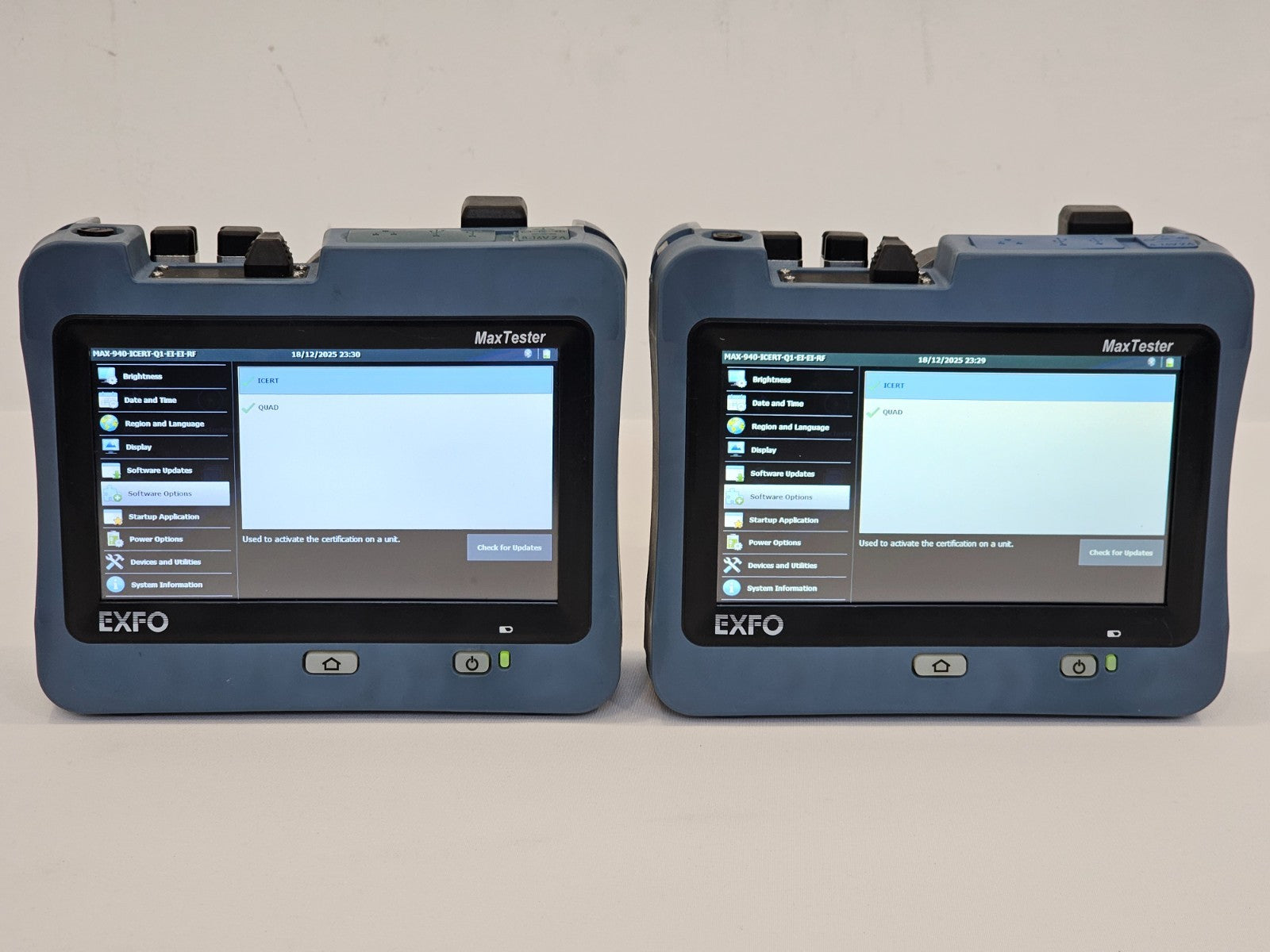 Calibrated EXFO OLTS MAX-940 ICERT QUAD 850/1300 1310/1550 SM MM Fiber Certifier