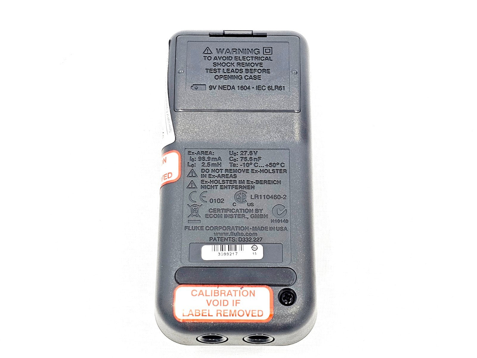 Fluke 707Ex used calibrator showing Ex certification and safety rating label