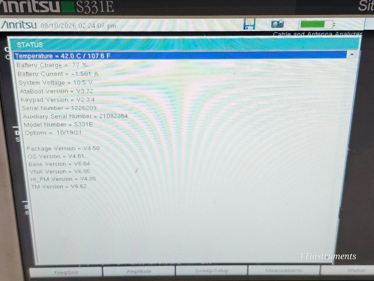 Anritsu S331E site master screen and soft key menu buttons close-up