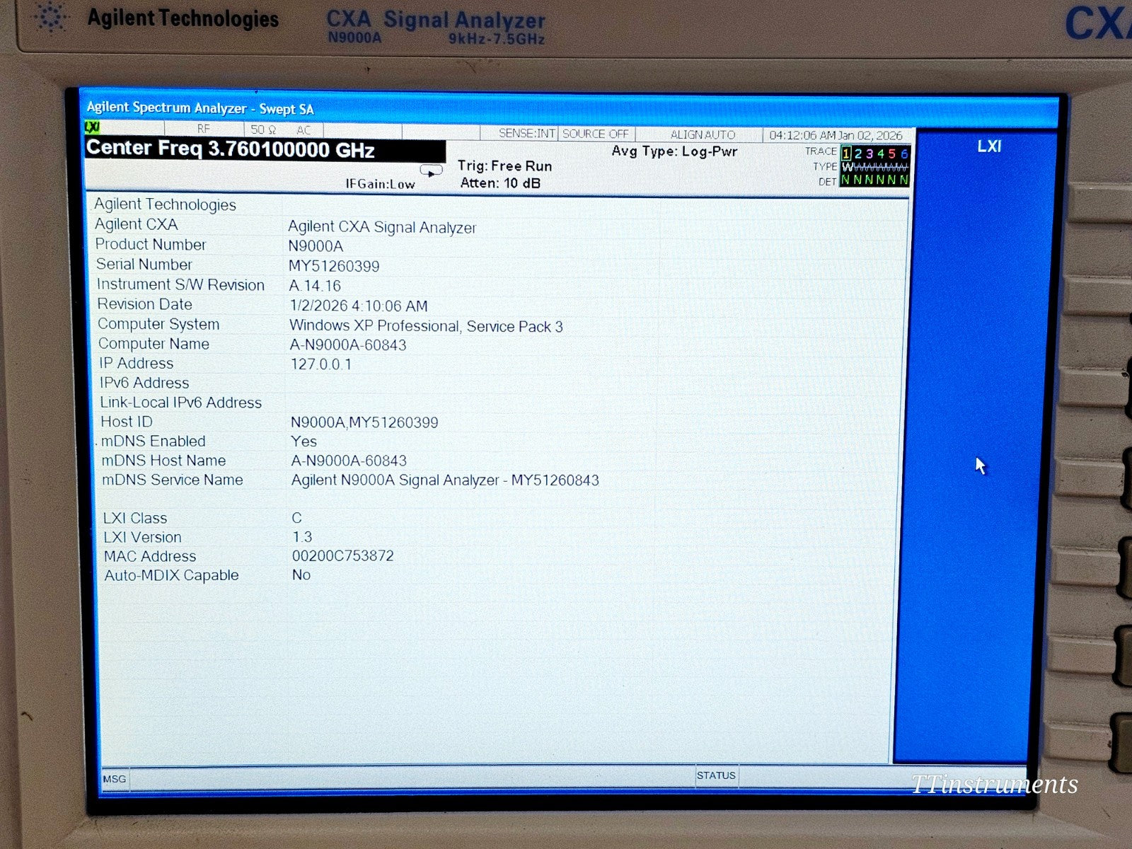 Conditional Cal Agilent Keysight CXA N9000A Signal Analyzer 7.5 GHz 507 P07 T06
