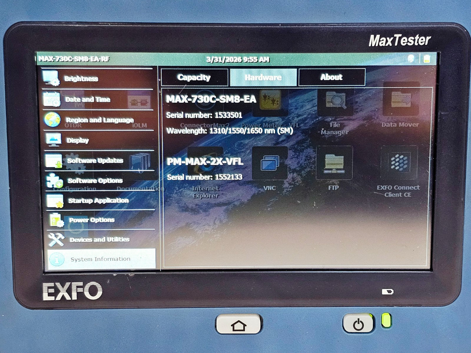 EXFO MAX-730C-SM8-EA module edge detail fibre optic OTDR