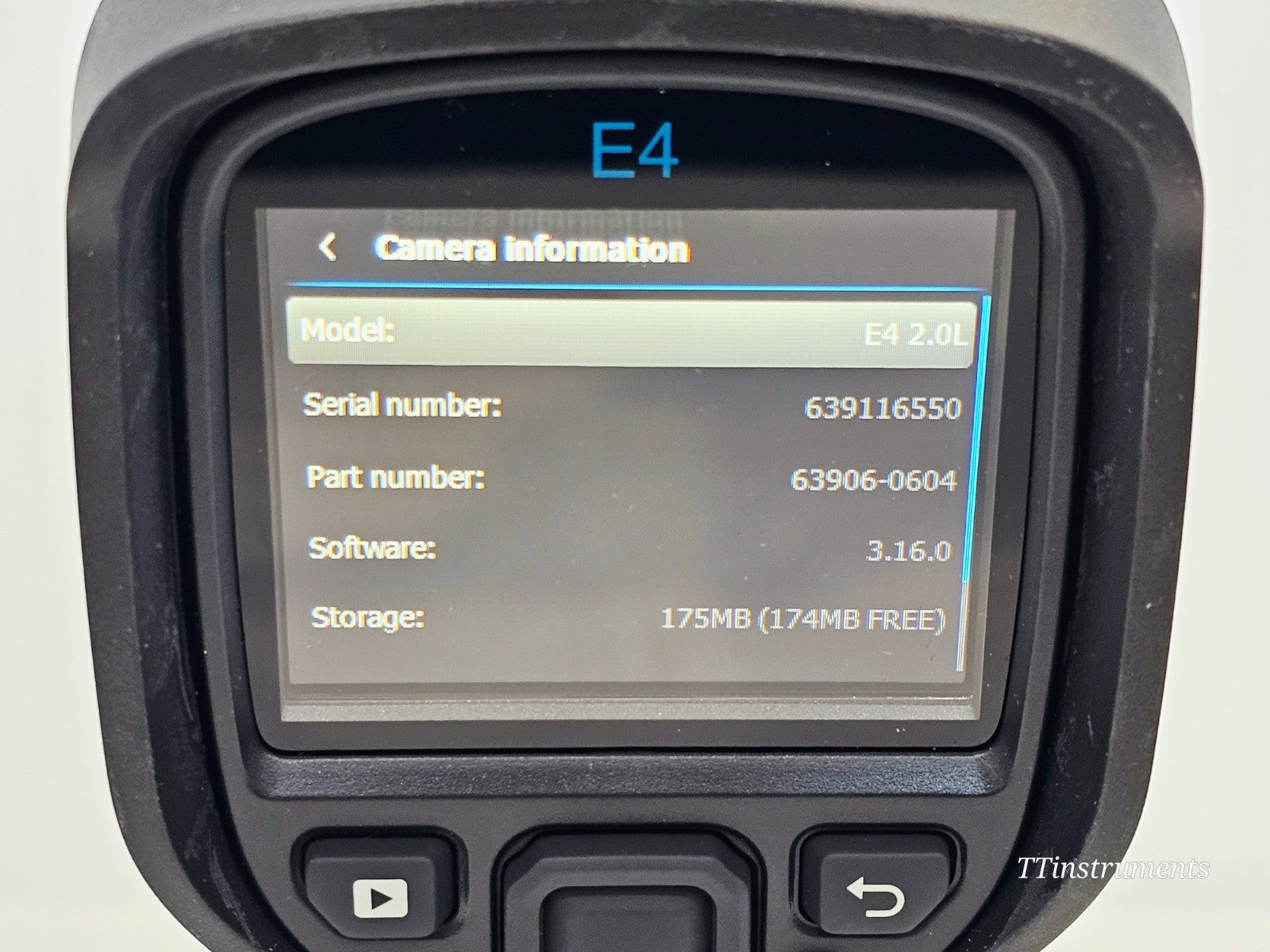 FLIR E4 used thermal camera serial number label and product detail