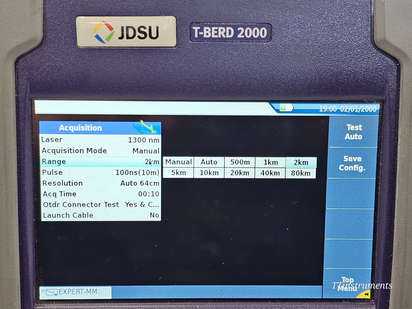 T-BERD 2000 mainframe label showing model and serial number detail
