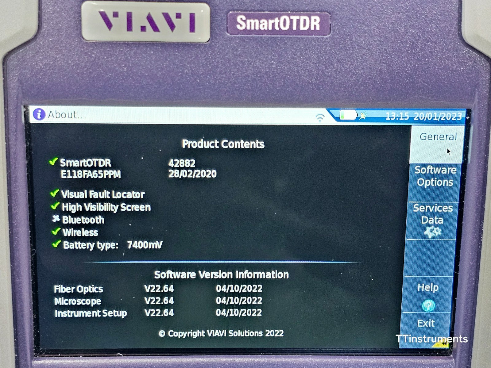 Viavi JDSU E118FA65PPM SmartOTDR 1650 nm 32 dB LIVE Filtered APC SM PON OTDR VFL