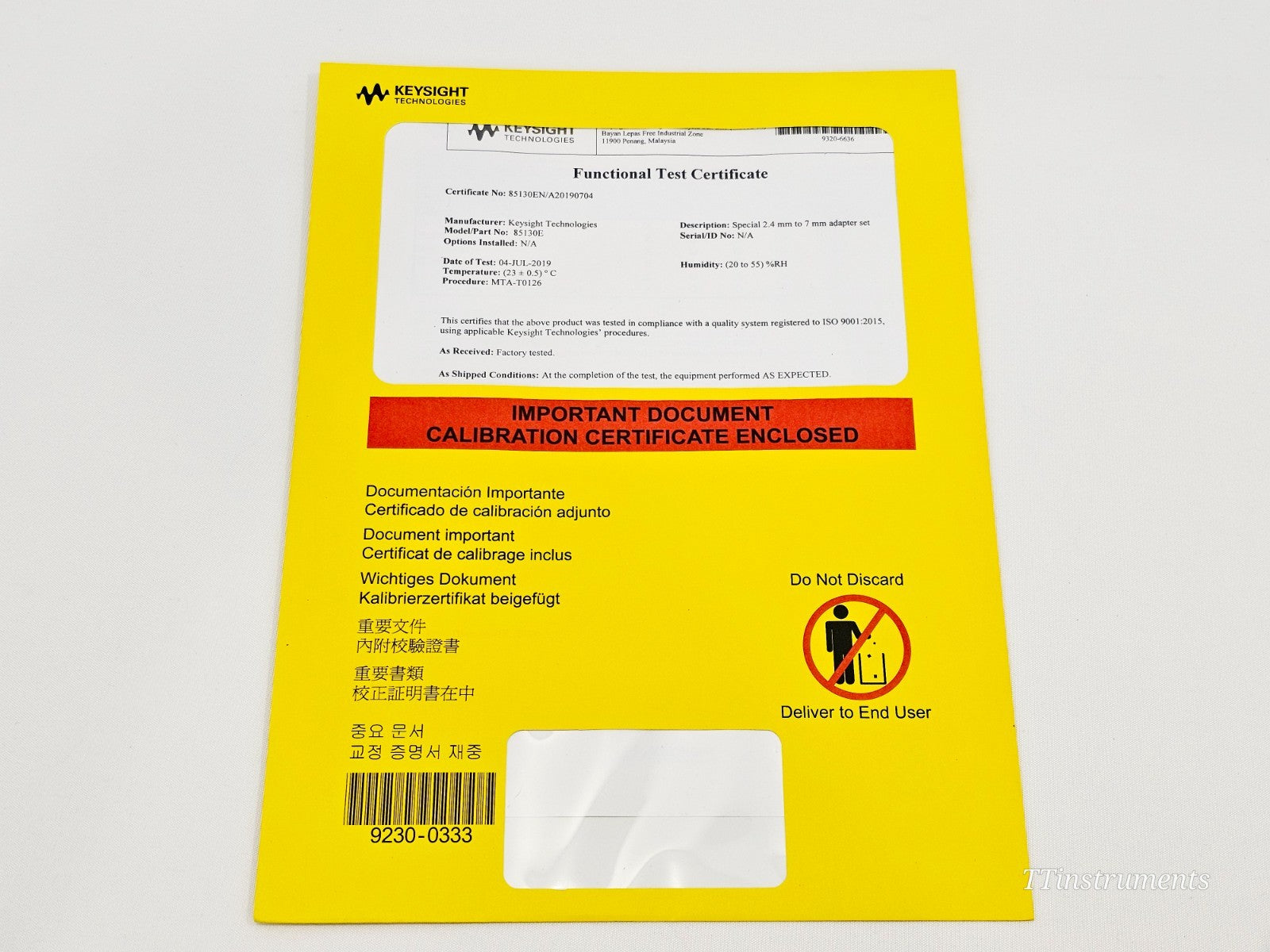 Keysight Agilent 85130E 2.4mm (f) - APC7 Adapter Kit 85130-60014 DC - 18 GHz