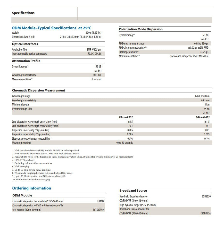 Viavi JDSU MTS 6000A with 81MRDISPAP CD PMD AP Dispersion Analyzer 1260-1640 nm
