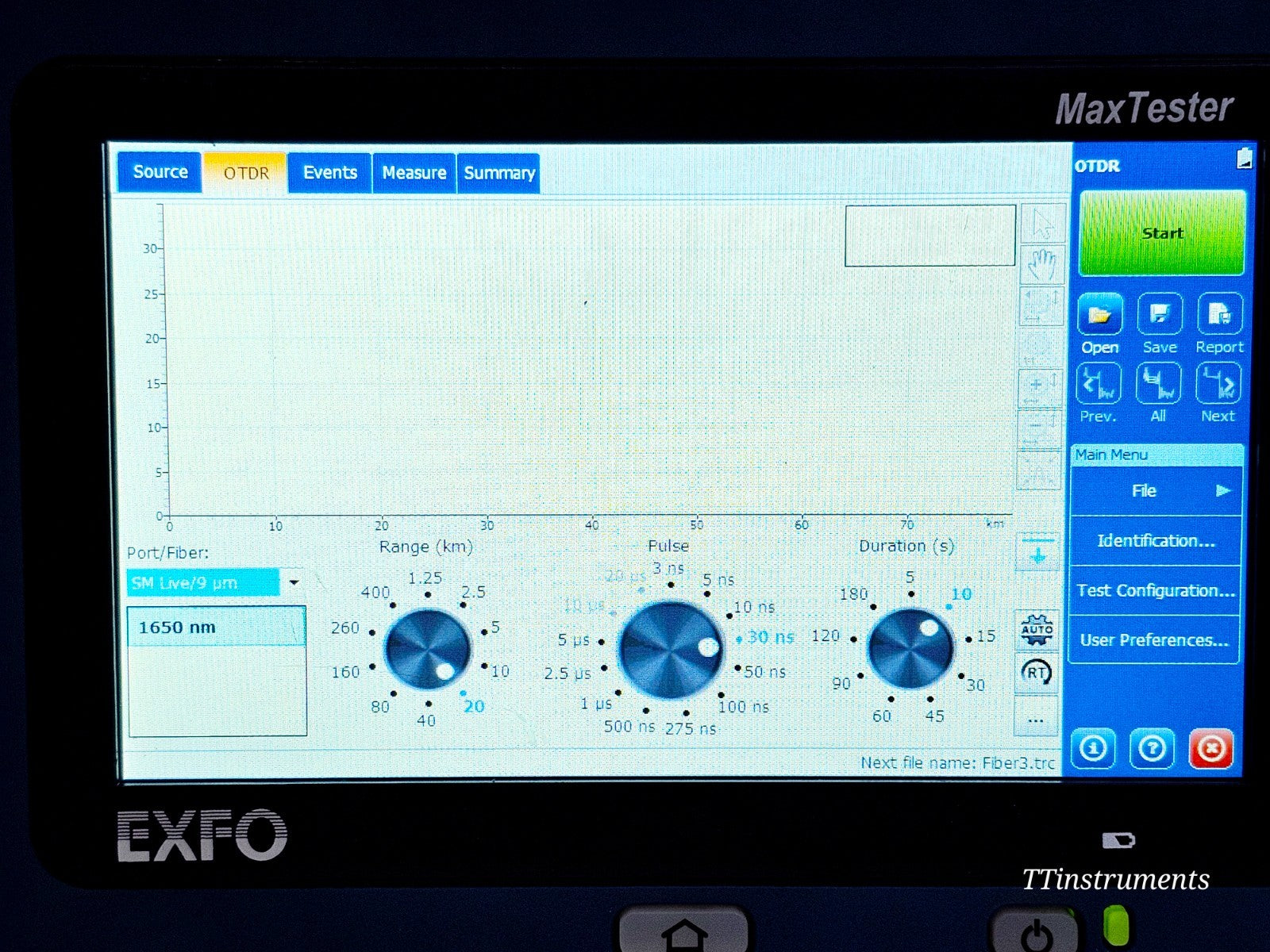 EXFO MAX-730C-SM8-EA OTDR label showing model and specification details