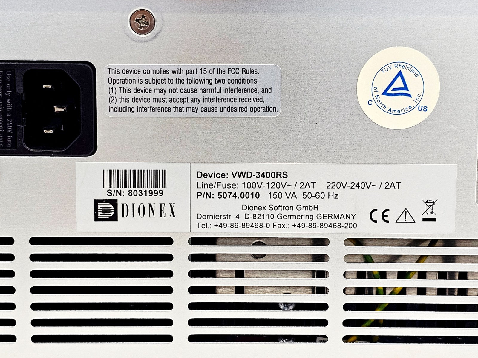 Dionex VWD-3400RS UltiMate 3000 RS Variable Wavelength Detector For UHPLC+