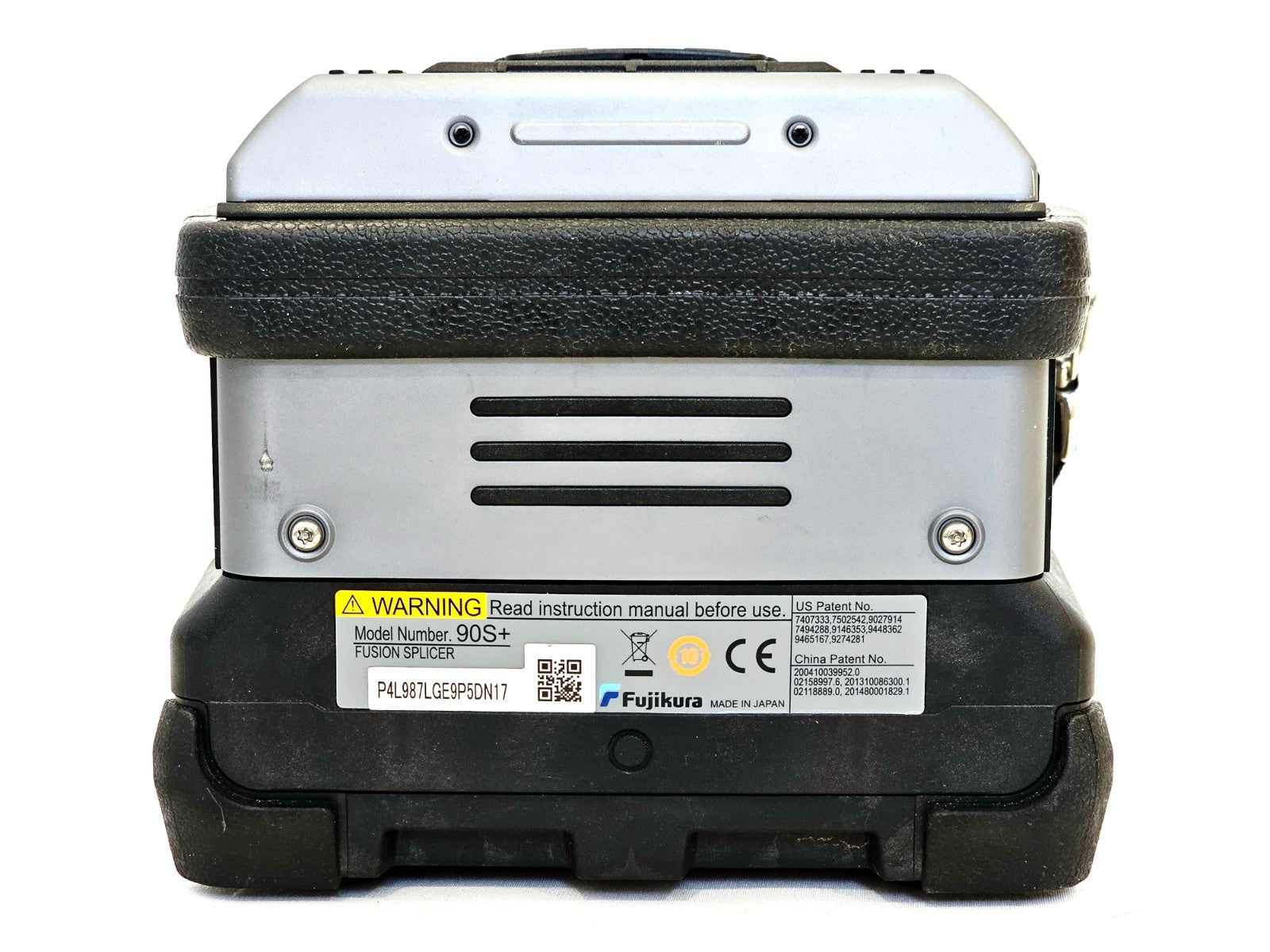 Fujikura 90S+ fusion splicer splicing chamber detail with fibre clamps