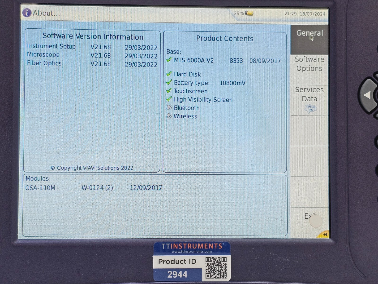 Viavi JDSU 6000A V2 + OSA-110M 1250 - 1650 nm OSA Optical Spectrum Analyzer #5