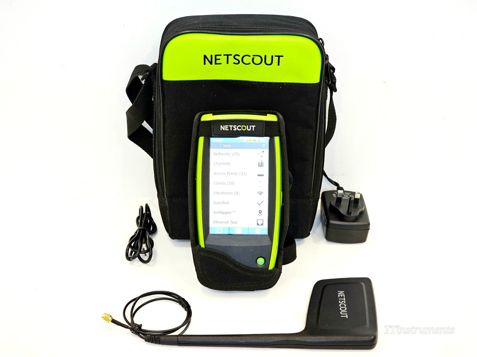 NetScout AirCheck front panel view showing display screen and keypad