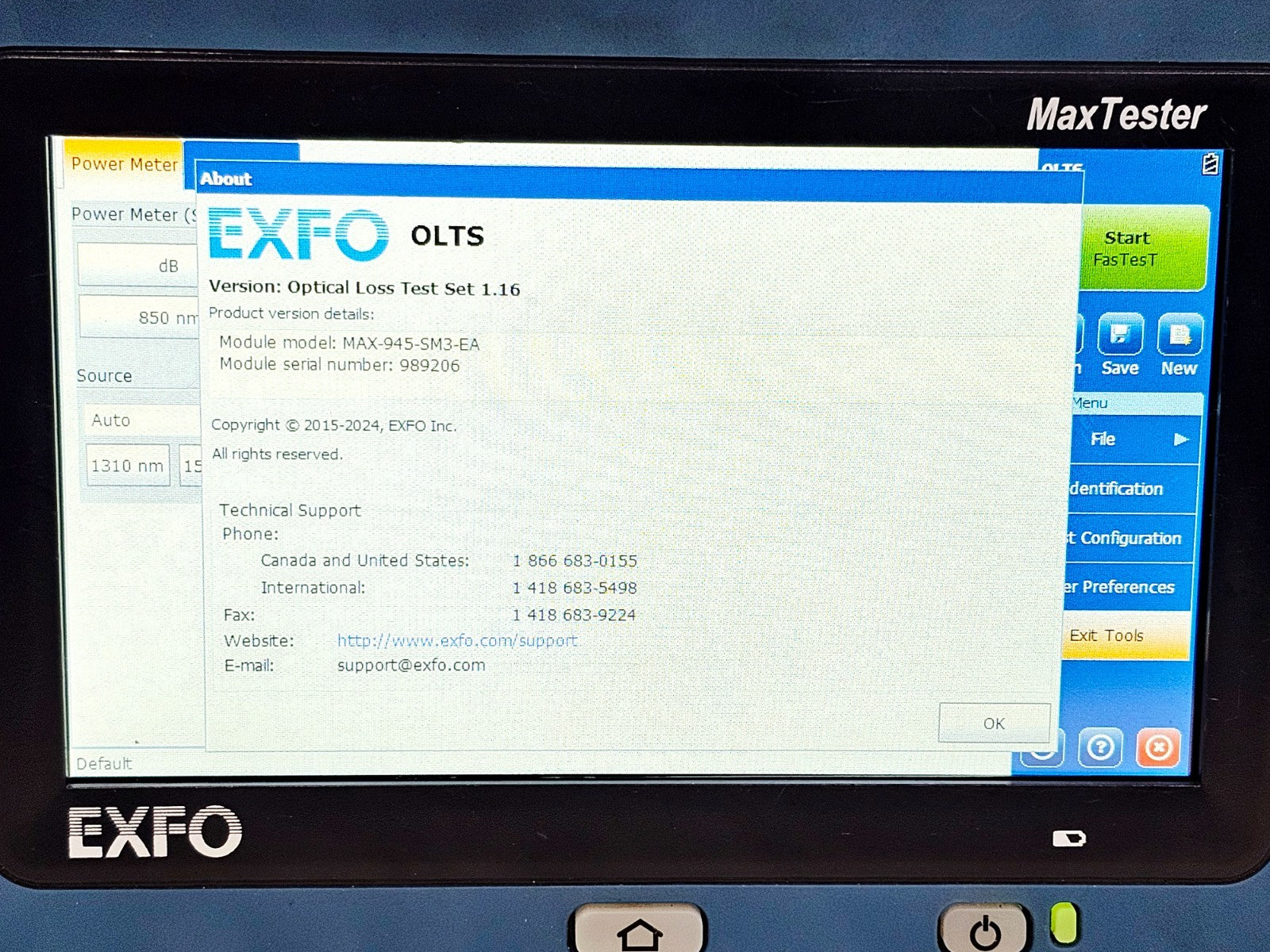 EXFO OLTS MAX-945-SM3 1310/1550/1625 SM Fibre Certifier MAX-945 SM3 SC-APC15
