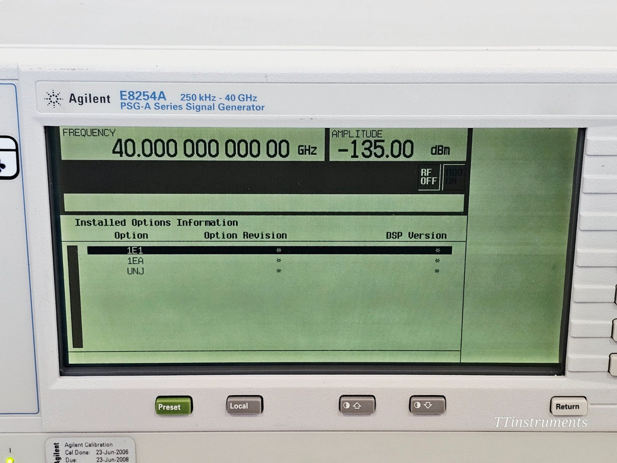 Agilent E8254A PSG-A Series 250 kHz - 40GHz Signal Generator 1E1 1EA UNJ19