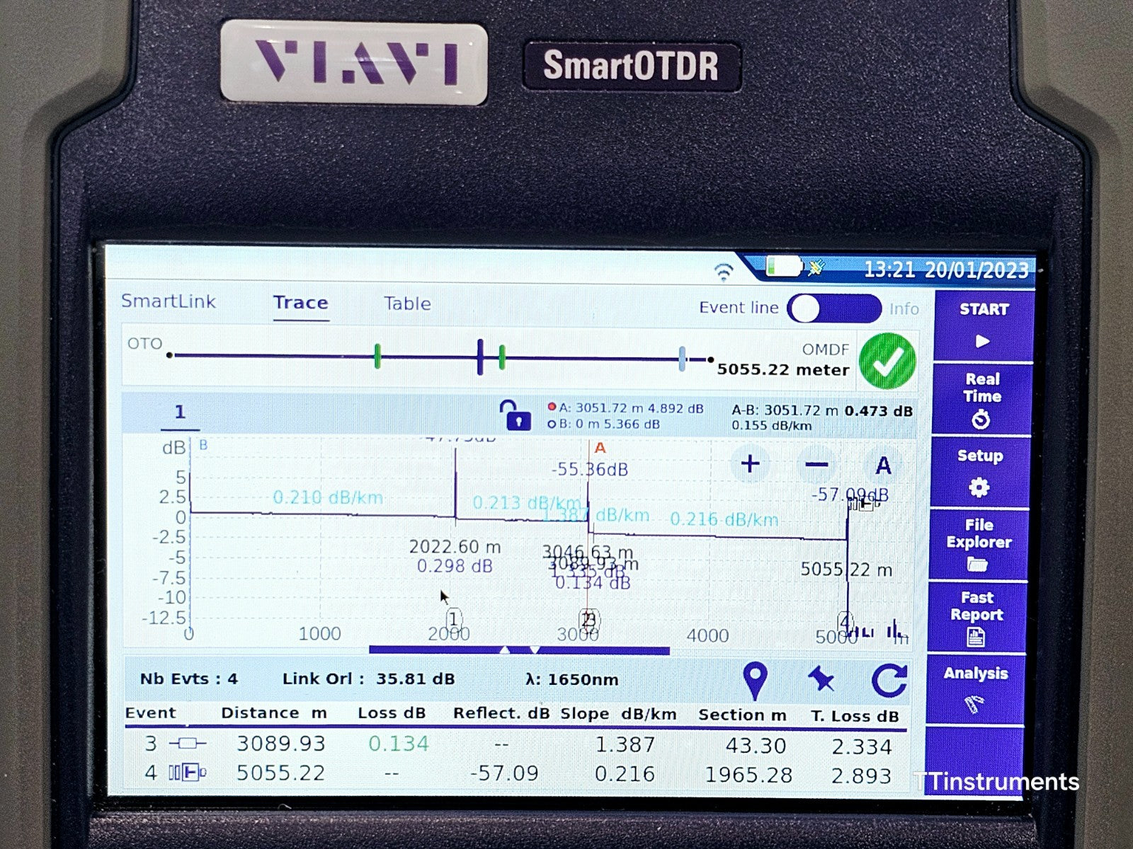 Viavi JDSU E118FA65PPM SmartOTDR 1650 nm 32 dB LIVE Filtered APC SM PON OTDR VFL