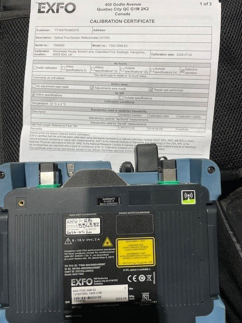 EXFO MAX-730C-SM8-EA OTDR side port connections and optical interface detail