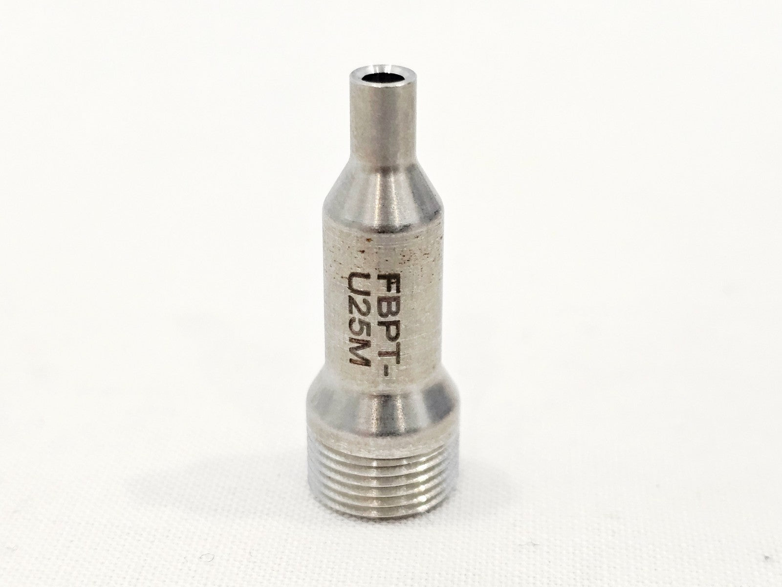 FBPT-U25M universal 2.5mm patchcord tip for Viavi P5000i, male threaded stainless steel adapter close-up