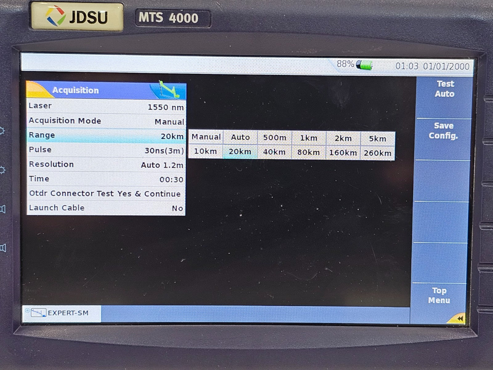 JDSU MTS 4000 Mainframe with PM/VFL & 4126 MA SM OTDR 1310/1550nm SC-APC