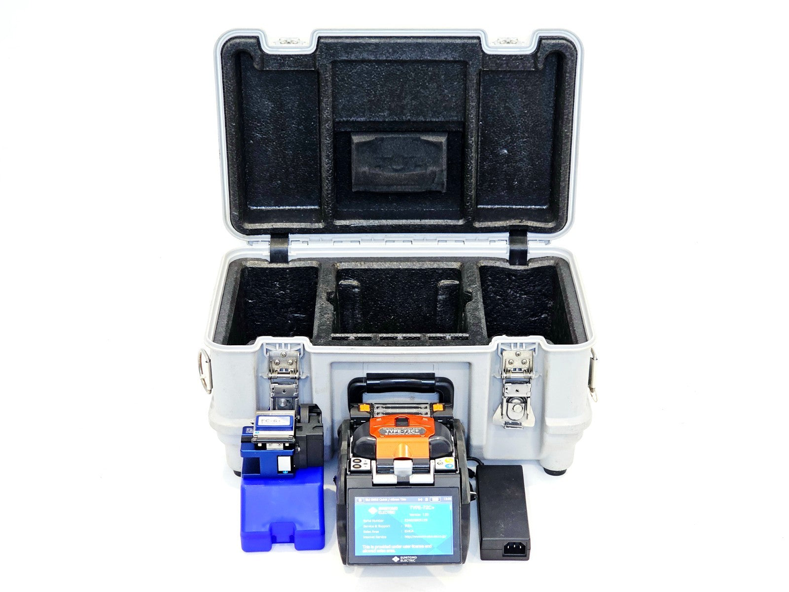 Sumitomo TYPE-72C+ used fusion splicer front view with LCD screen and fibre alignment system