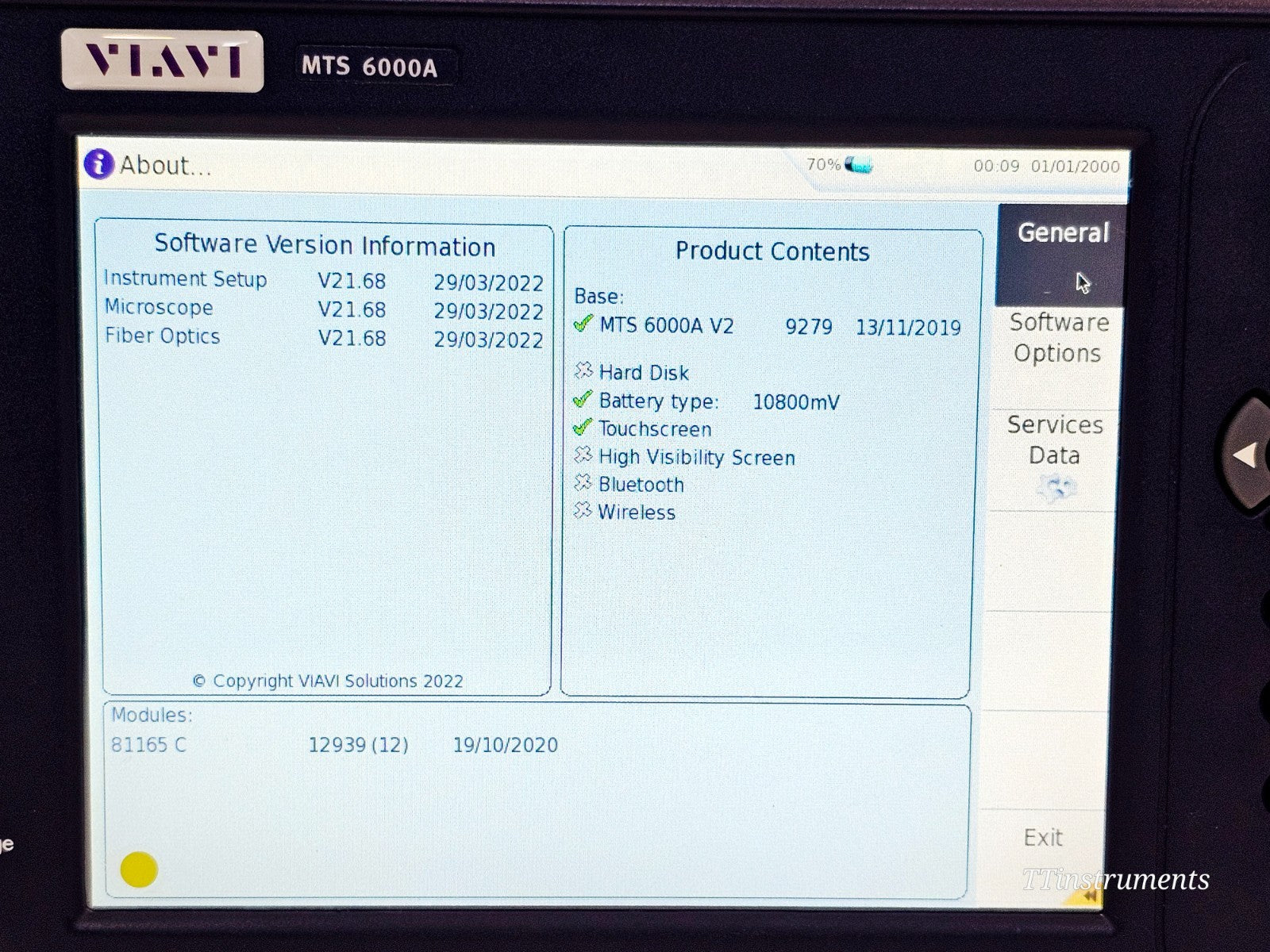 VIAVI MTS 6000A V2 Platform + 81165C 1650 nm Filtered OTDR Module SC-APC 46 dB11