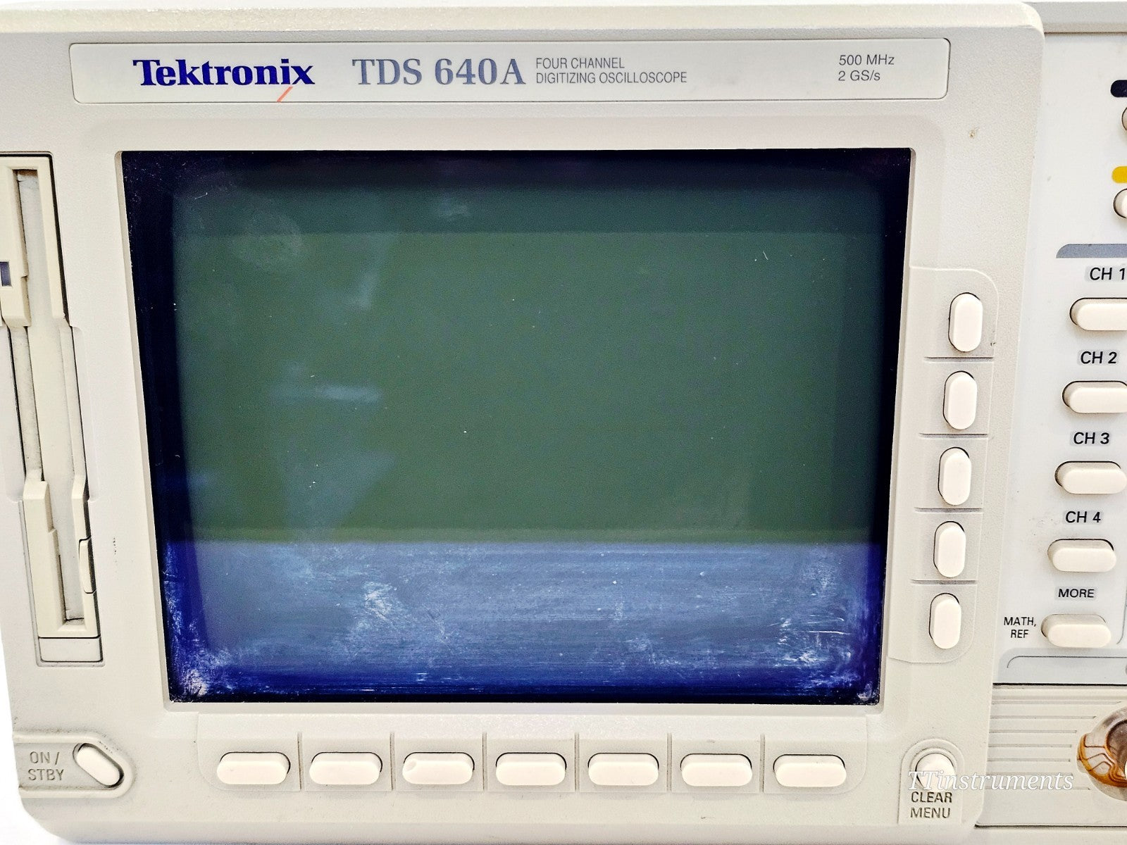 Tektronix TDS oscilloscope knobs and menu buttons panel detail