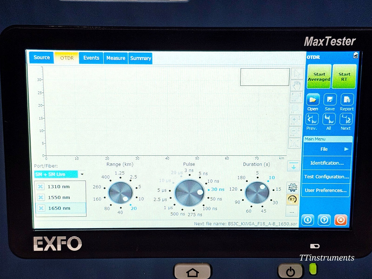 EXFO MAX-730C-SM8-EA OTDR screen showing trace or measurement display