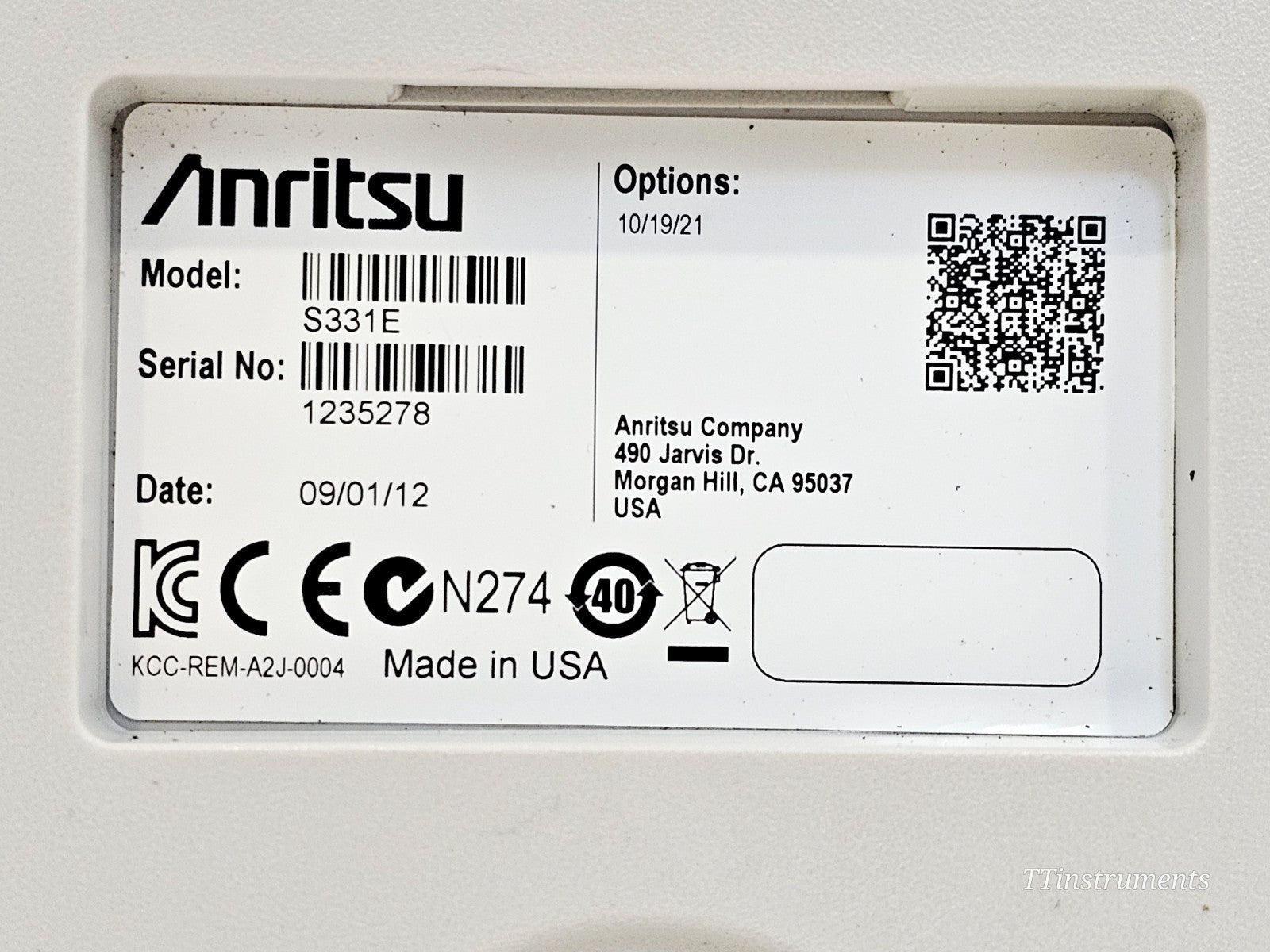 Anritsu S331E Site Master interface ports and I/O connections