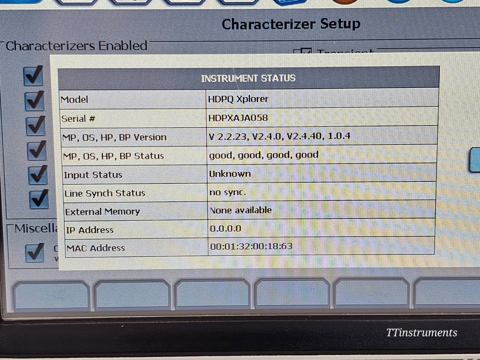 Dranetz HDPQ Xplorer touchscreen showing harmonics analysis dashboard