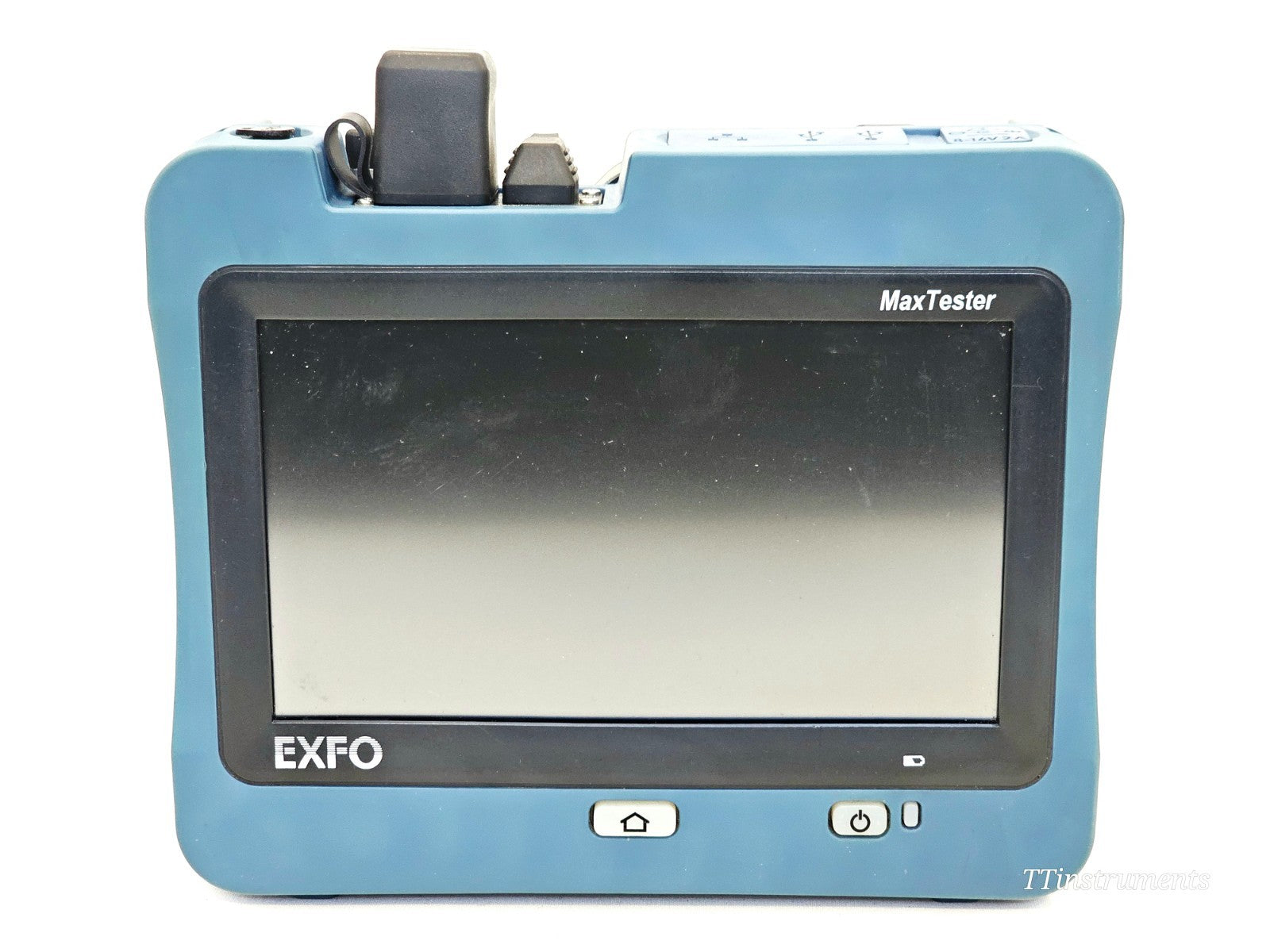 EXFO MAX-730C-SM8-EA OTDR angled side view showing port connections