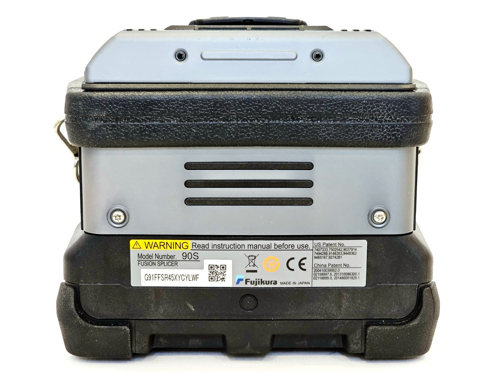 Fujikura 90S splicer side angle showing ports and connectivity options