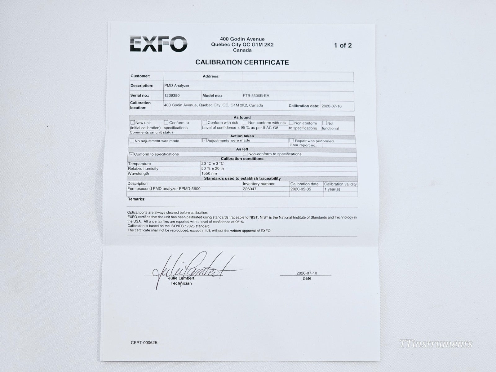 NEW EXFO FTB-5500B PMD Polarisation Mode Dispersion Analyzer MFD 2020 APC