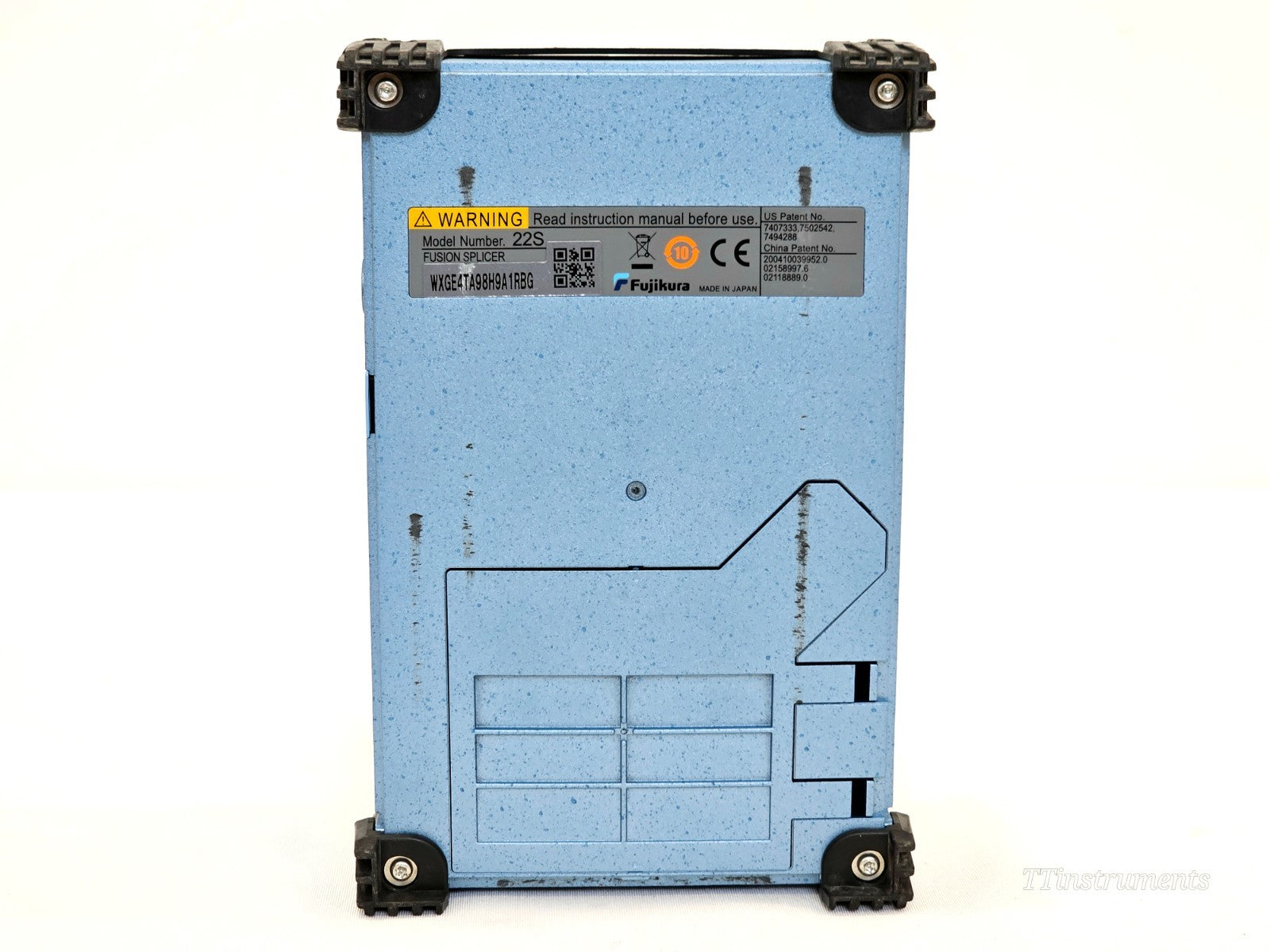 Fujikura FSM-22S fusion splicer side view showing keypad controls and connector ports