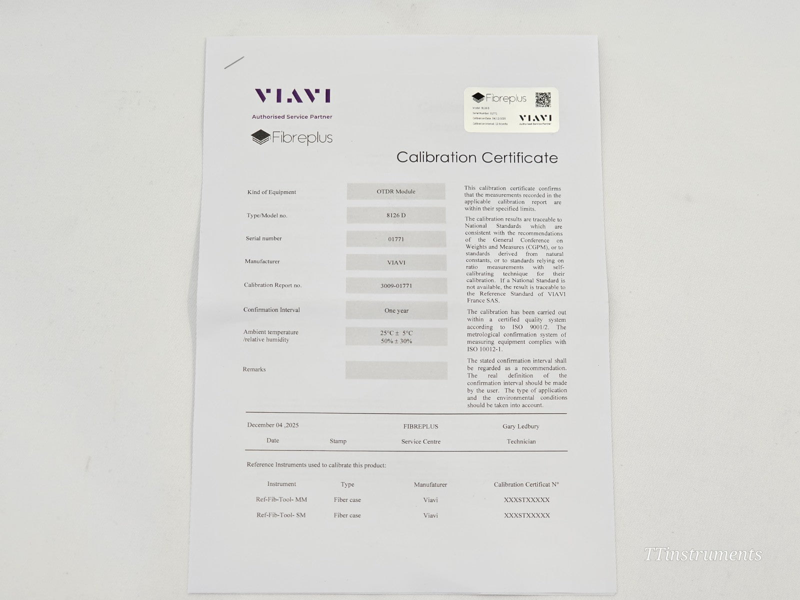 Calibrated Viavi JDSU MTS 6000A V2 + 8126D SM OTDR 1310/1550 nm 50/50 dB High Po