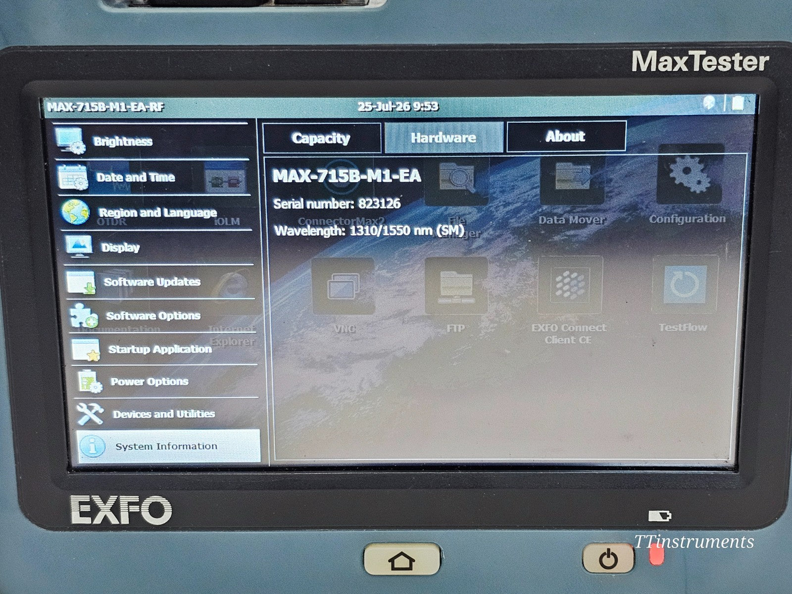 EXFO MAX-715B-M1-EA OTDR accessory port and interface detail