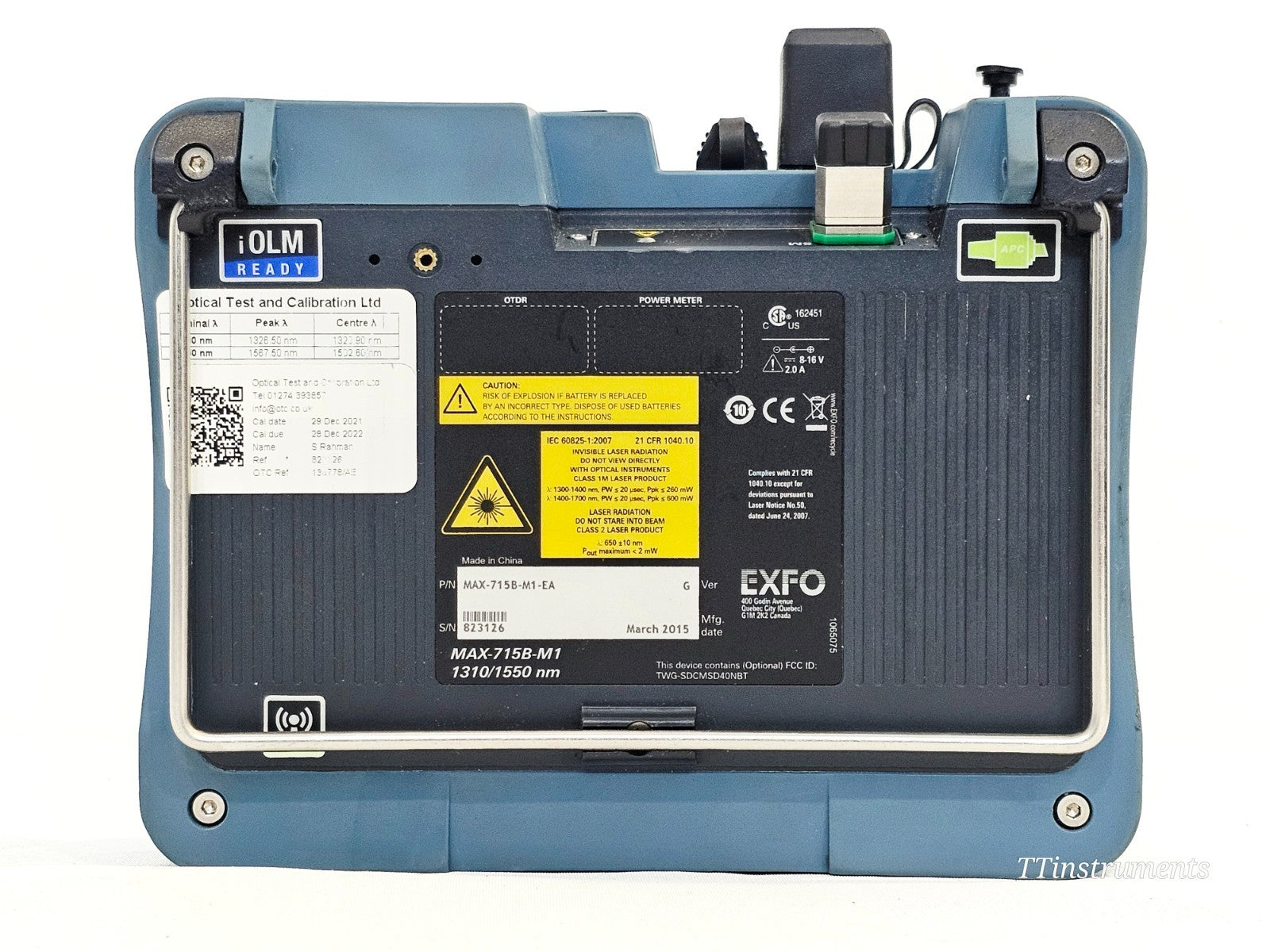 EXFO MAX-715B-M1-EA OTDR display screen and user interface