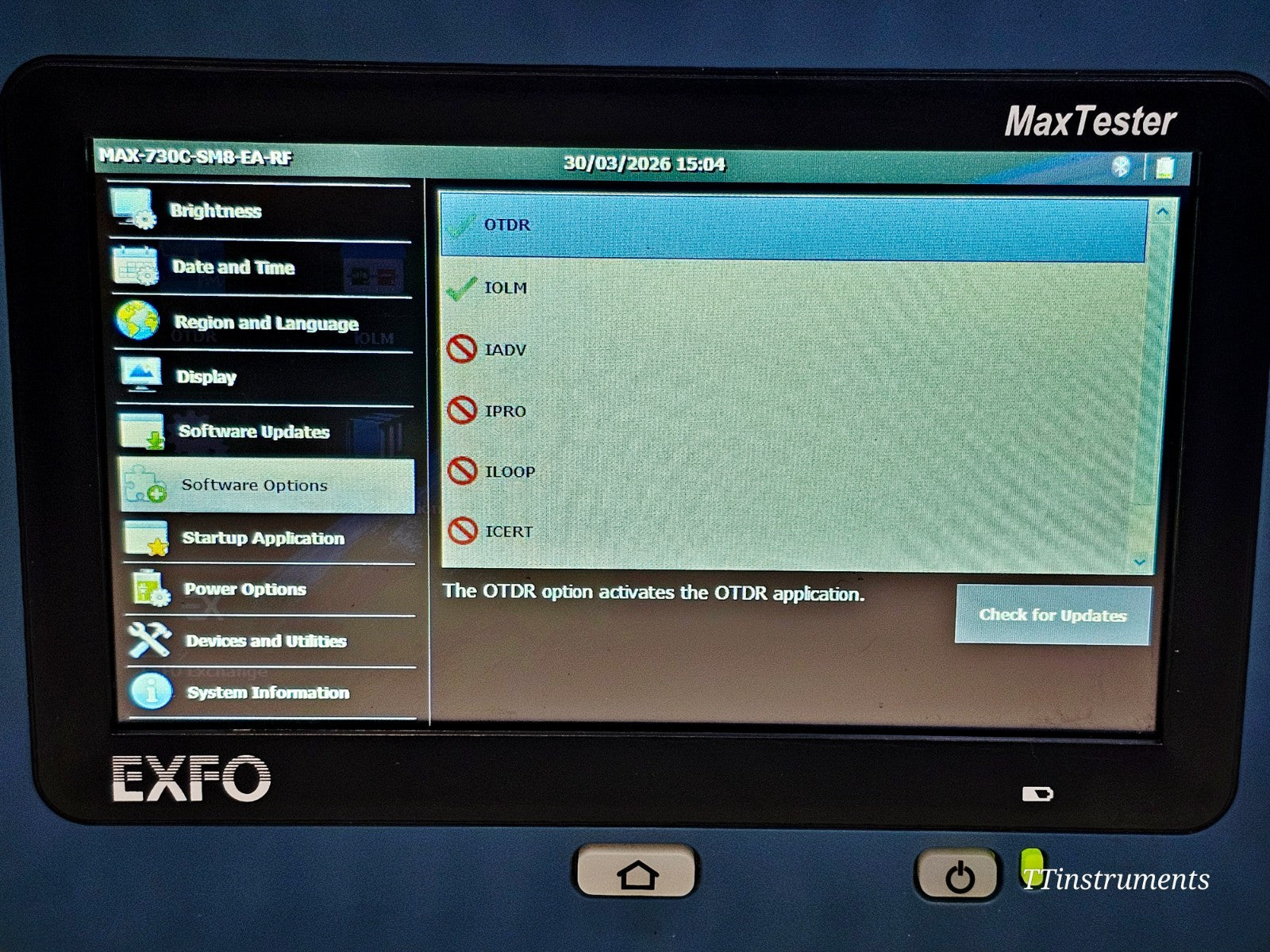 EXFO MAX-730C-SM8-EA OTDR port detail showing optical interface