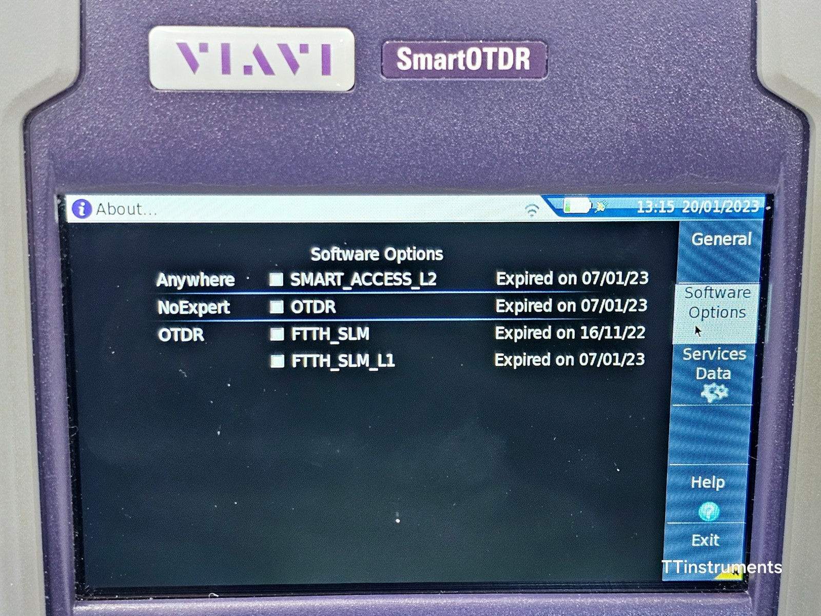 Viavi JDSU E118FA65PPM SmartOTDR 1650 nm 32 dB LIVE Filtered APC SM PON OTDR VFL