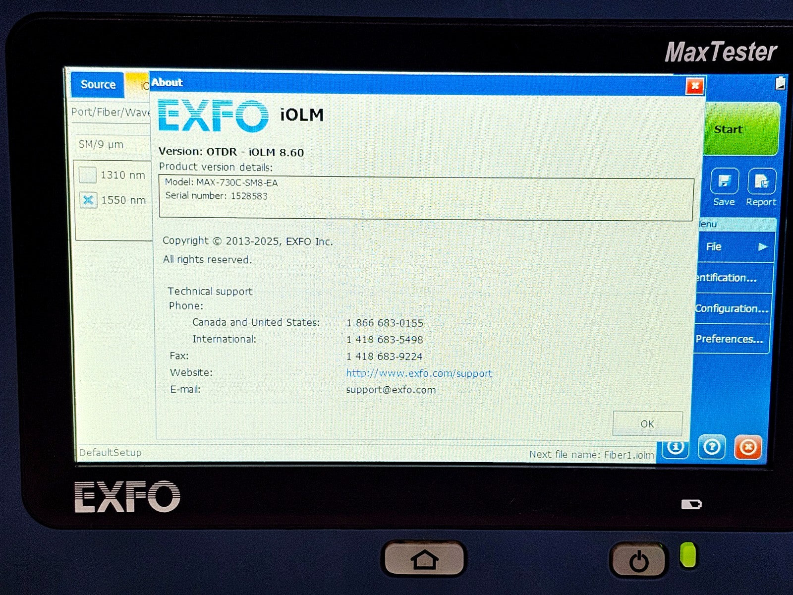 EXFO MAX-730C-SM8-EA OTDR port cover and connector cap detail