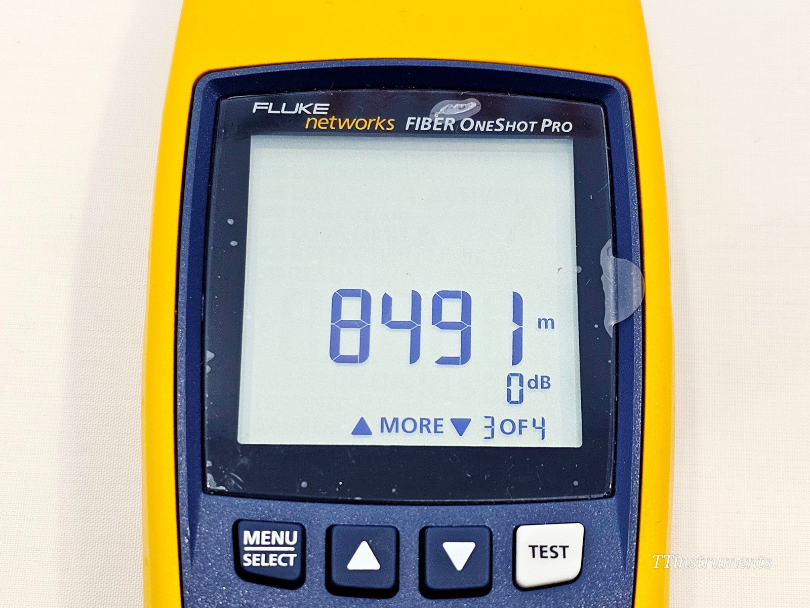 Fluke Networks fibre test equipment serial number label close-up