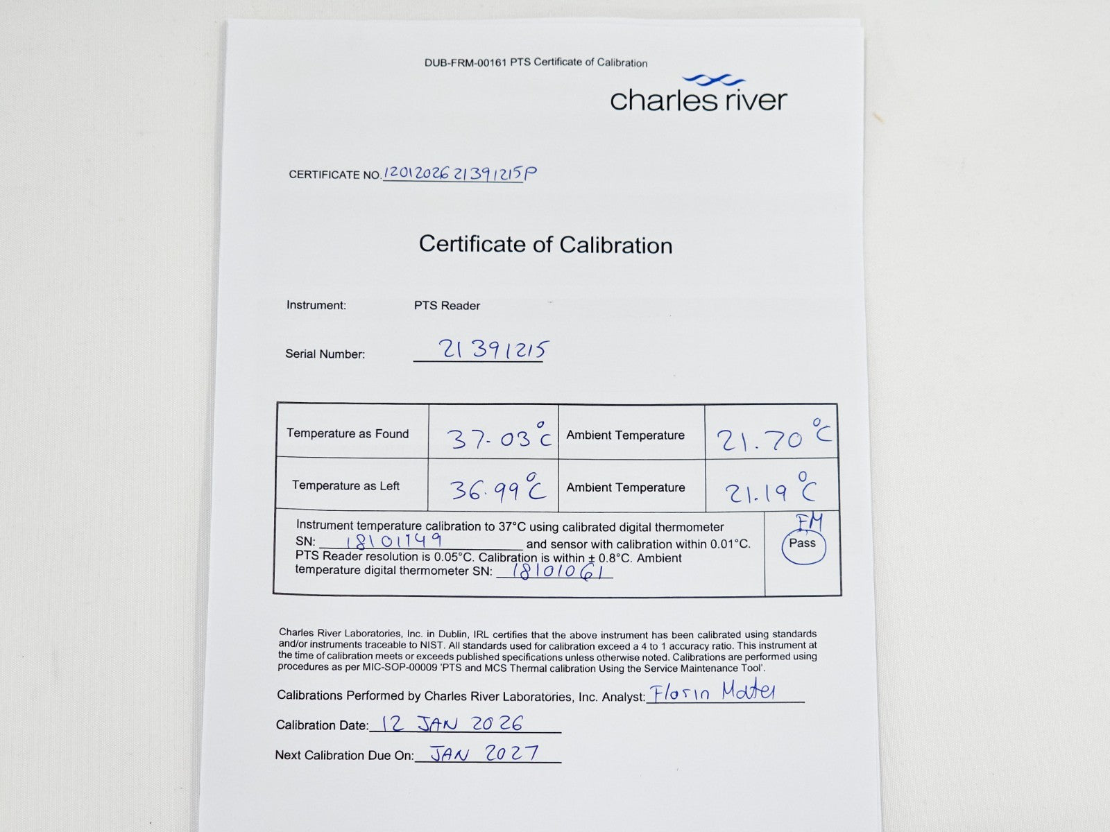 Calibrated Charles River Endosafe nexgen-PTS PTS150 Handheld Spectrophotometer