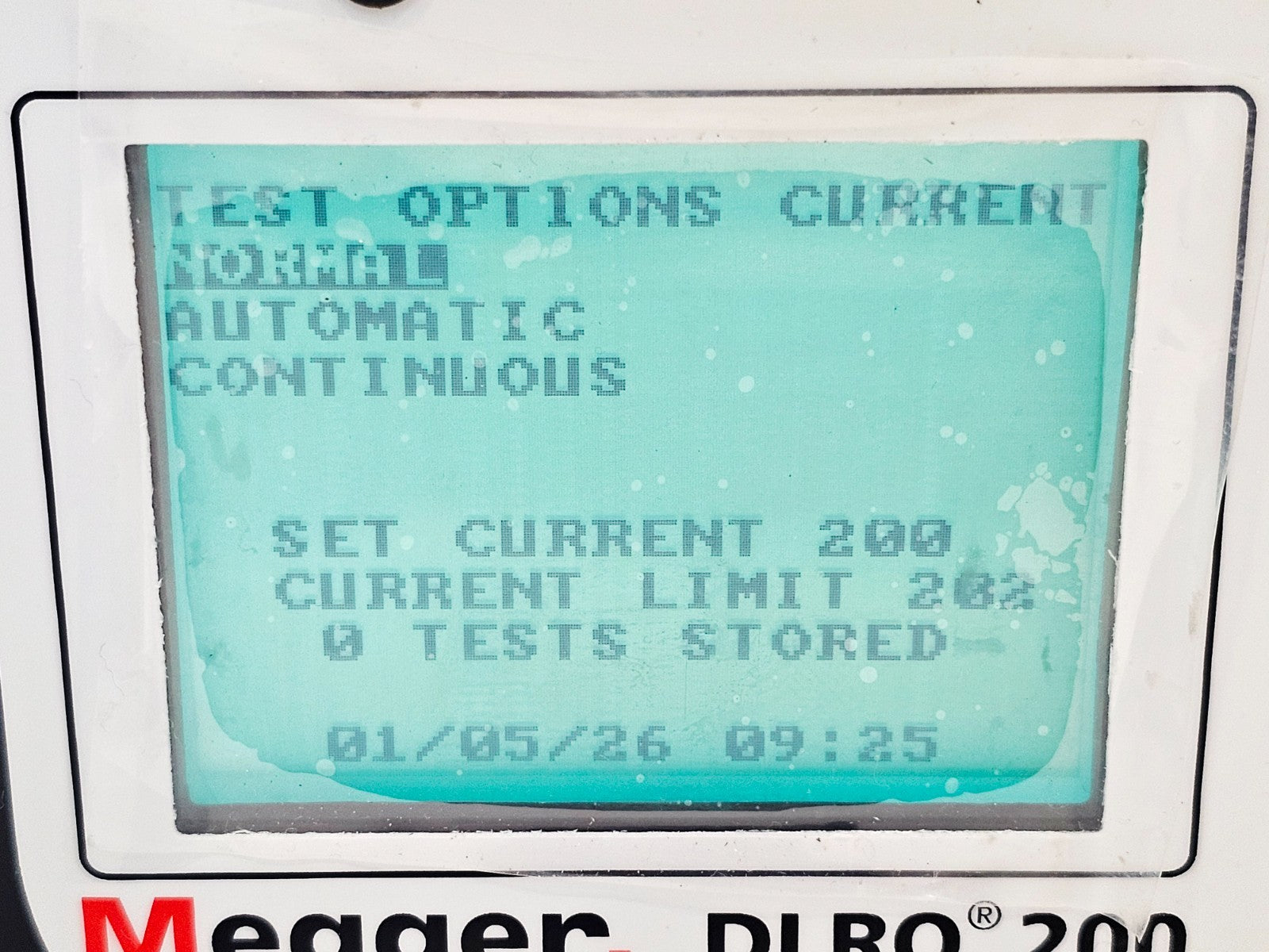 Megger DLRO200 serial number and calibration label detail