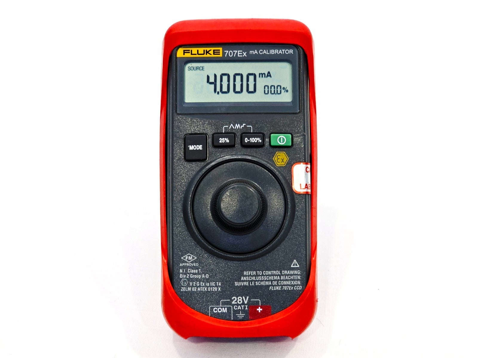 Fluke 707Ex used loop calibrator rear panel and label detail