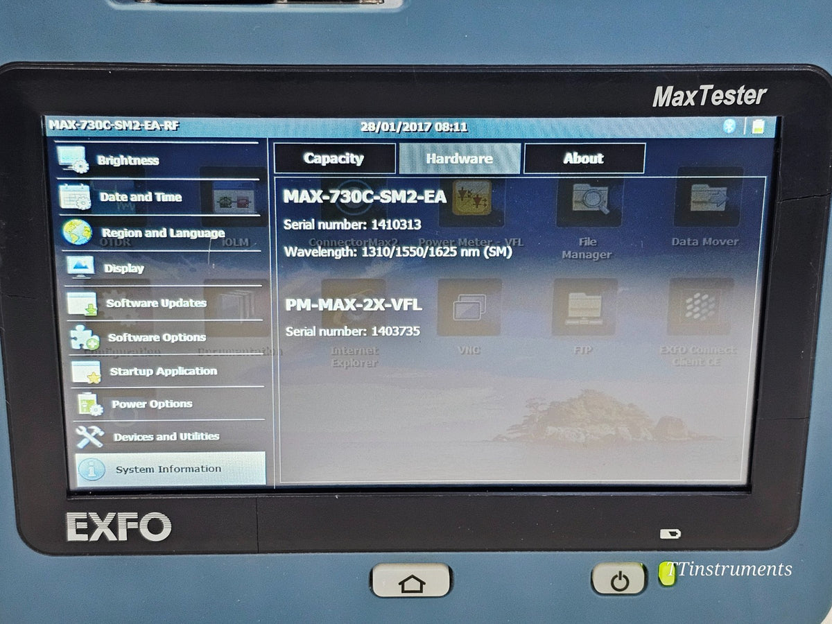EXFO MAX-730C-SM2-EA serial number and model label detail