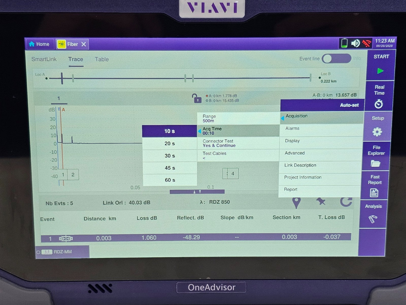 Viavi ONA-800 Mainframe with 8123 EVO AV RDZ Hi-Res MM OTDR Module E8123AV